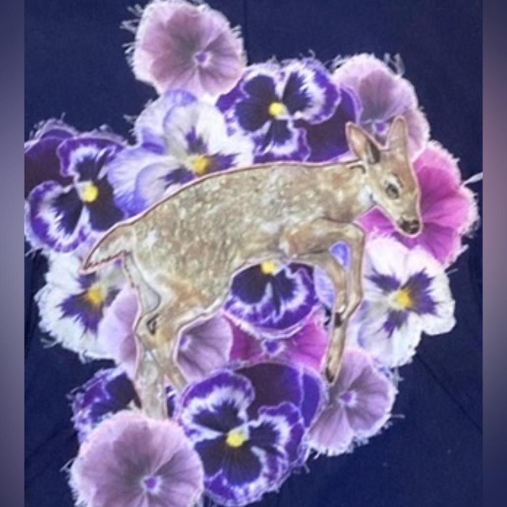 Hand Crafted Navy Sweatshirt with Purple Floral Design - Picture 4 of 7